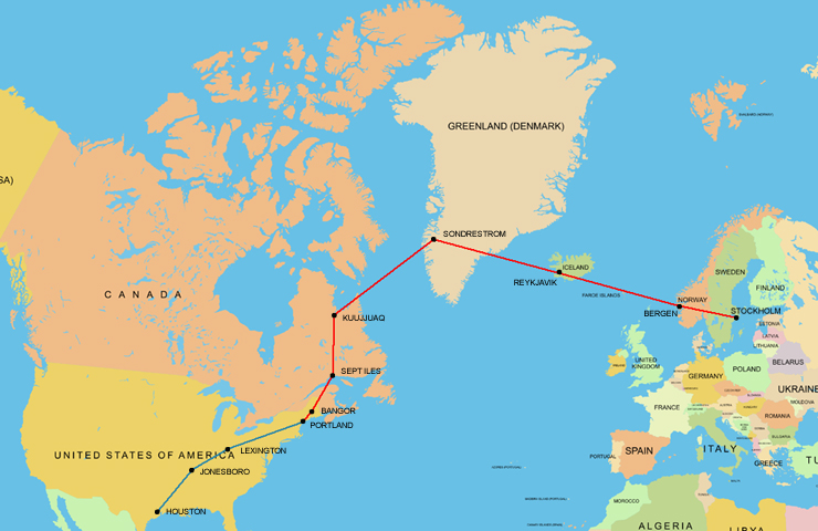 Ferry route USA to Sweden 1991